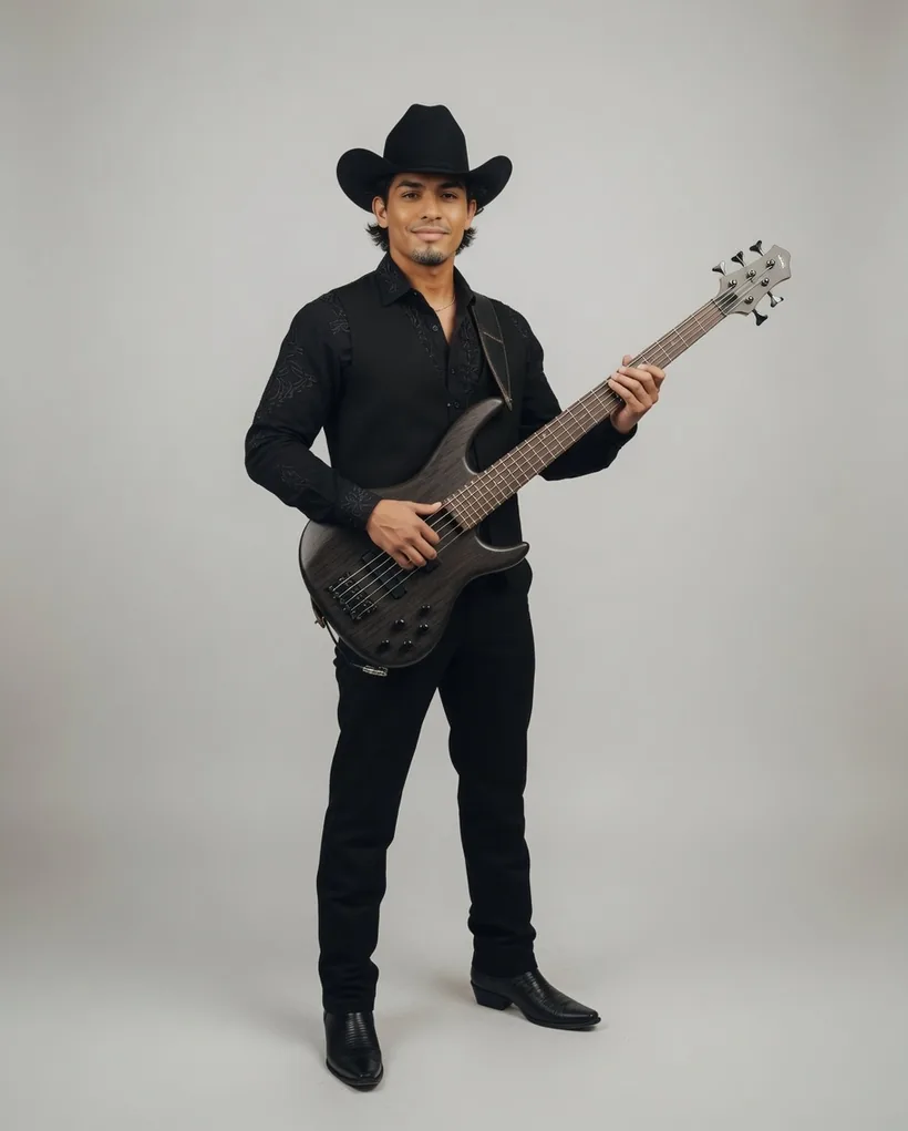 Grupo member with electric bass