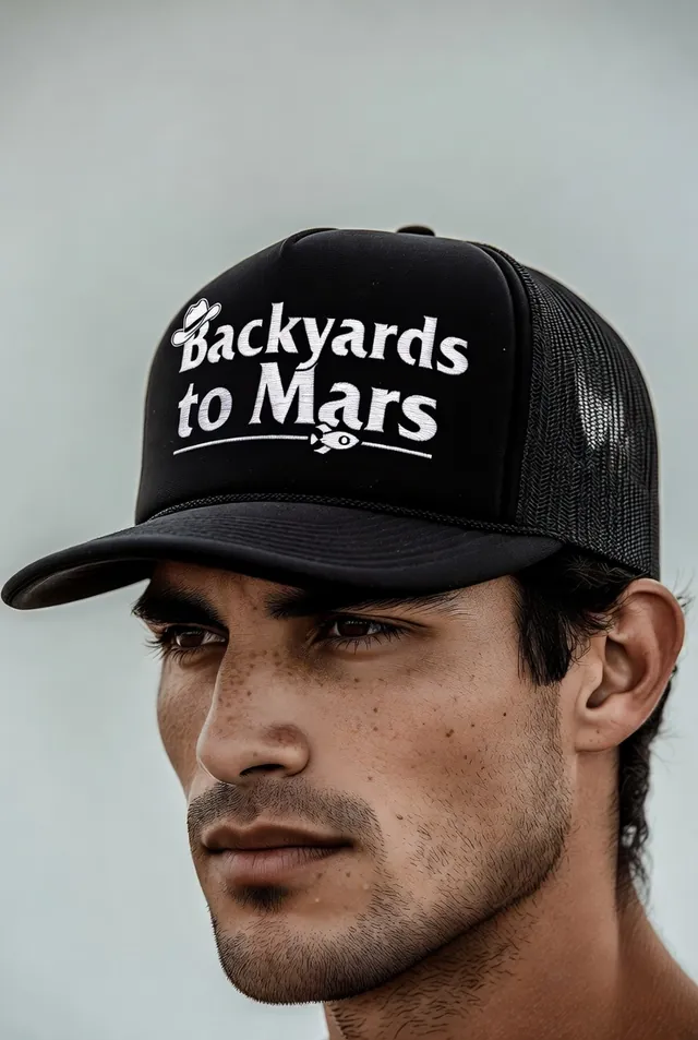 Demo trucker cap mockup — Backyards to Mars